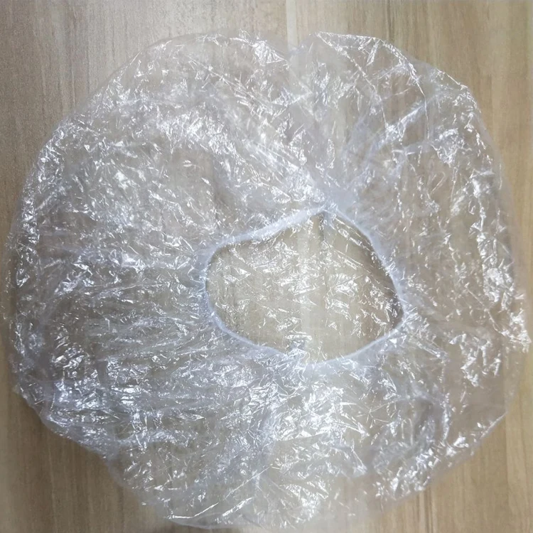 Gorros de baño desechables de plástico PE transparentes, elásticos, impermeables y engrosados personalizados de 100~200 unidades, unisex para salón, hotel y viajes