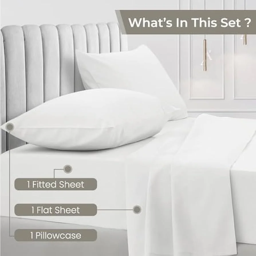 Juego de Ropa de Cama de Lujo 100% Algodón, Juego de 4 Piezas con Sábana Bordada de 300tc Tejido Lisa y con Patrón de Rayas para Uso en Hotel o Hogar