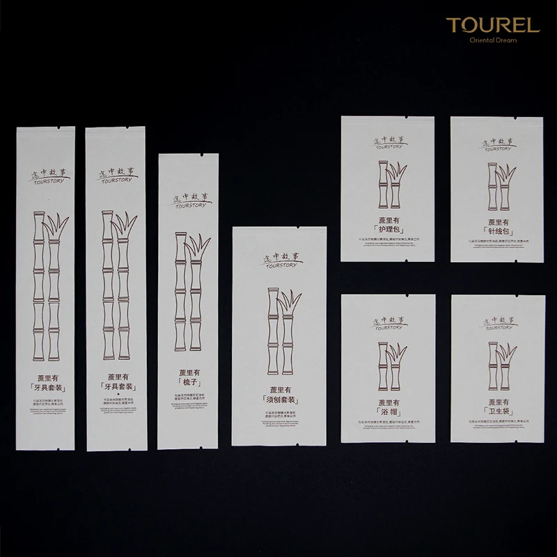 Set de artículos de tocador ecológico de papel de caña de azúcar personalizado con impresión de logotipo para hoteles y amenidades de viaje