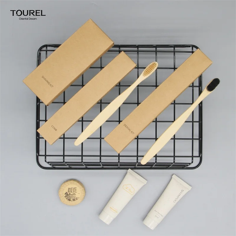 Amenidades para casa de huéspedes, empaque de sobre biodegradable para amenidades, caja de amenidades de hotel de bambú ecológica