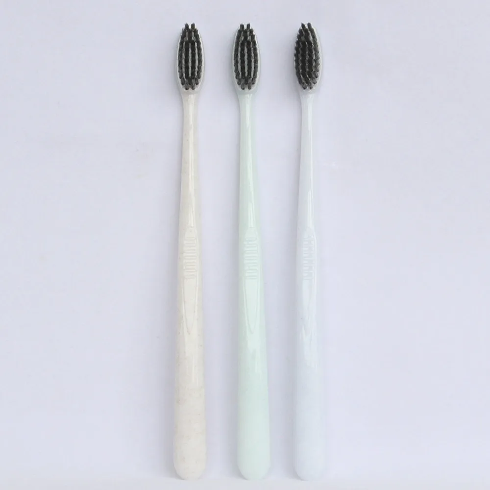Cepillo de dientes desechable biodegradable de paja de trigo ecológico para hoteles, opción de cerdas suaves para limpieza profunda